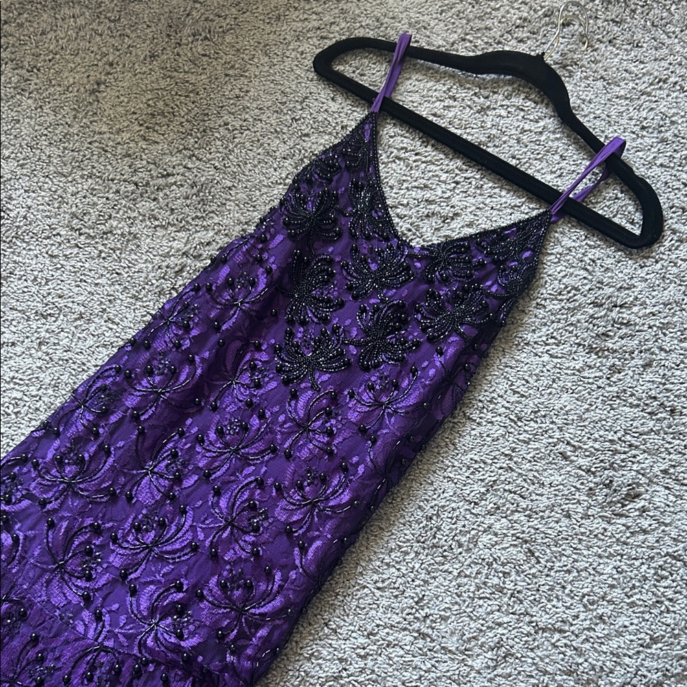Vintage Deep Purple Beaded Midi Slip Dress